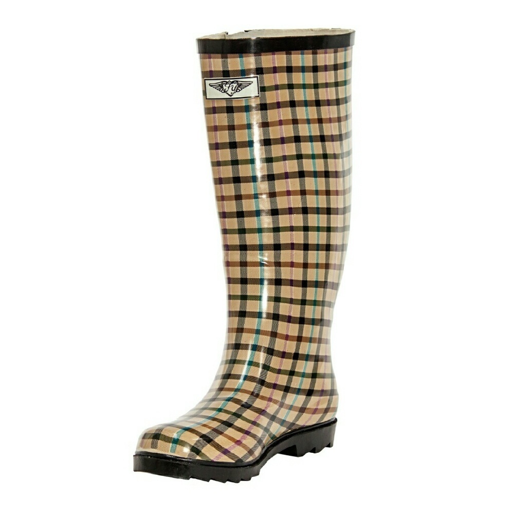 Women Plaid Tall Rainboots, #1415, Checkers - Picture 2 of 4